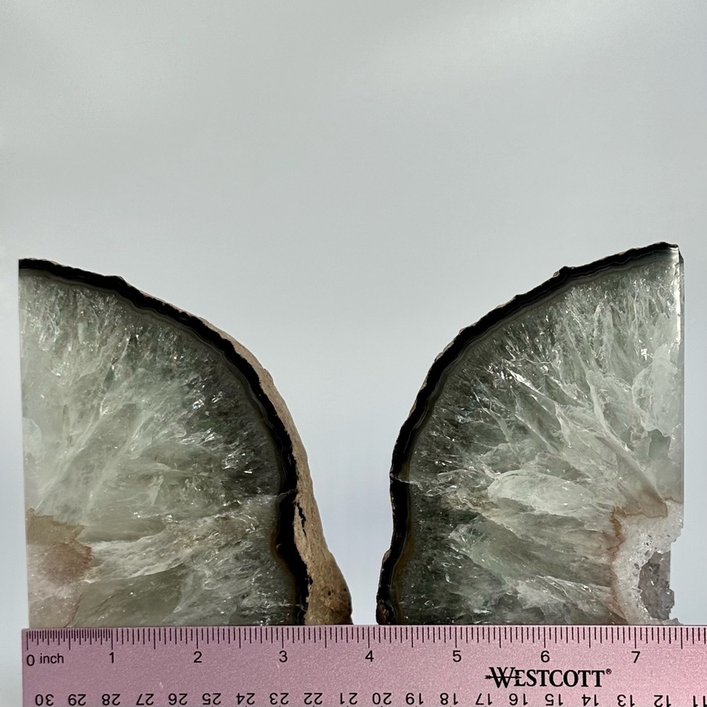 Crystal Bookends, Agate, Geode Center, White, Gray, Cream Layers (10+ lbs.) - Picture 6 of 14